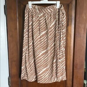 A New Day Cream and Brown Pleated A-Line Midi Skirt for Casual Wear